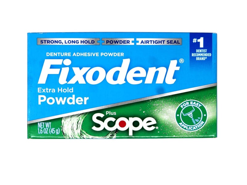 Fixodent Denture Adhesive Powder, Extra Strong, Plus Scope, Strong, Long Hold Powder, Airtight Seal, 1.6 OZ, Pack of 3 - Image 2